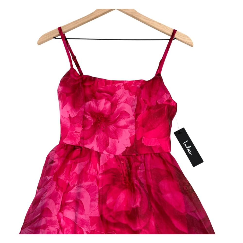 Lulus Floral Midi Dress XS Pink Organza Lace Up Back Lined Sleeveless Party EUC - Picture 3 of 12